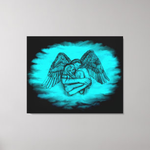 Lienzo Ángel Eros en el amor, diseño negro y verde