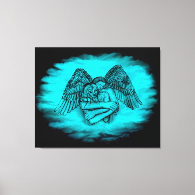 Lienzo Ángel Eros en el amor, diseño negro y verde (Anverso)