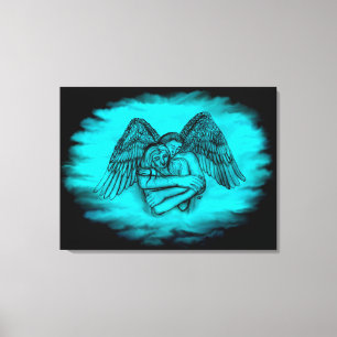 Lienzo Ángel Eros enamorado, diseño negro y verde
