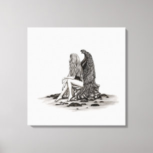 Lienzo Ángel, perdido en el pensamiento, diseño blanco y