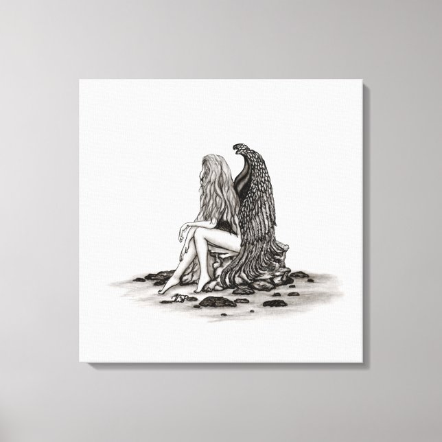 Lienzo Ángel, perdido en el pensamiento, diseño blanco y  (Anverso)