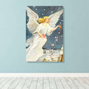 Lienzo Ángel Victoriano de Navidad Vintage con Estrellas 