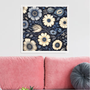Lienzo Animación floral Diseño de color azul y gris