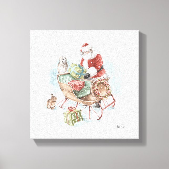 Lienzo Animales de Woodland con Santa Claus y su Sleigh (Anverso)