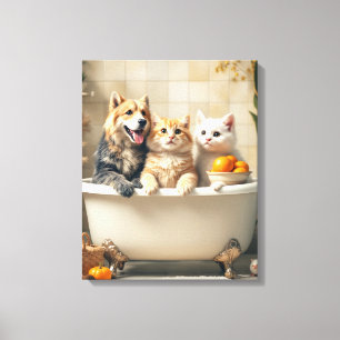 Lienzo Animales divertidos en la bañera