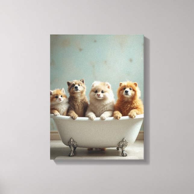 Lienzo Animales divertidos en la bañera (Anverso)
