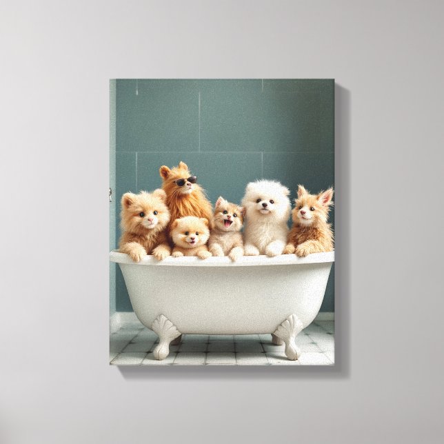 Lienzo Animales divertidos en la bañera (Anverso)