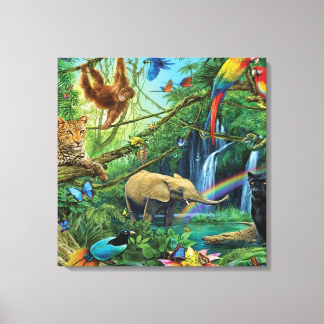 Lienzo Animales que viven juntos tiran almohada (Anverso)