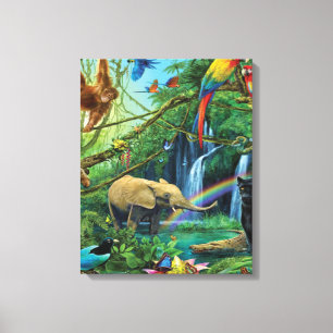 Lienzo Animales que viven juntos tiran almohada