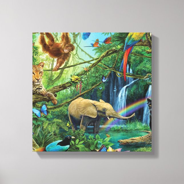 Lienzo Animales que viven juntos tiran almohada (Anverso)