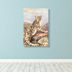 Lienzo Animales Salvajes Antiguos, Leopardo de las Nieves