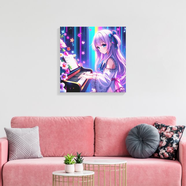 Lienzo Anime Chica jugando al piano (Insitu (Sala de estar))