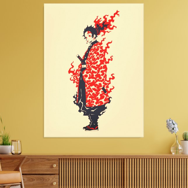 Lienzo Animé Samurái Guerrero Ígneo  Animé Japonés (Insitu (Sala de estar))