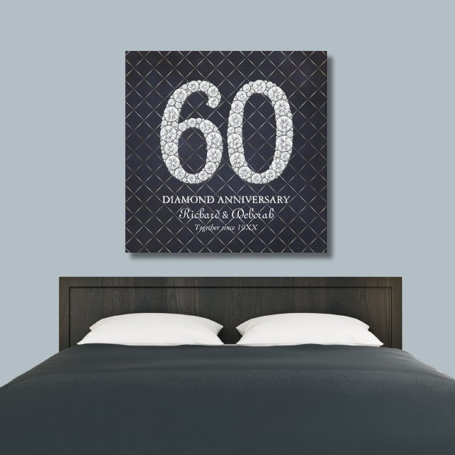 Lienzo Aniversario de bodas de diamante 60 años Real (Diamond 60th Wedding Anniversary Real Canvas Print
)