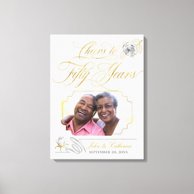 Lienzo Aniversario de Bodas de Oro 50 Foto Rosas Doradas (Anverso)