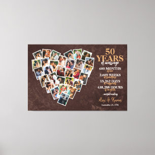 Lienzo Aniversario de Bodas de Oro en Forma de Corazón