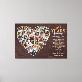 Lienzo Aniversario de Bodas de Oro en Forma de Corazón