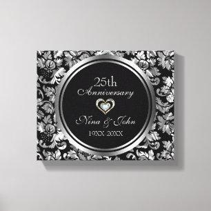 Lienzo Aniversario de Bodas de Plata Damask Plateado Metá