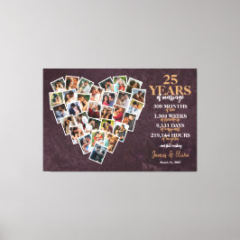 Lienzo Aniversario de Bodas de Plata en Forma de Corazón