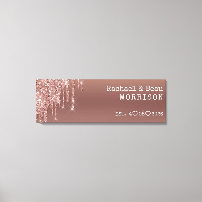 Lienzo Aniversario de la pareja de Bodas Rosa Purpurina d (Anverso)