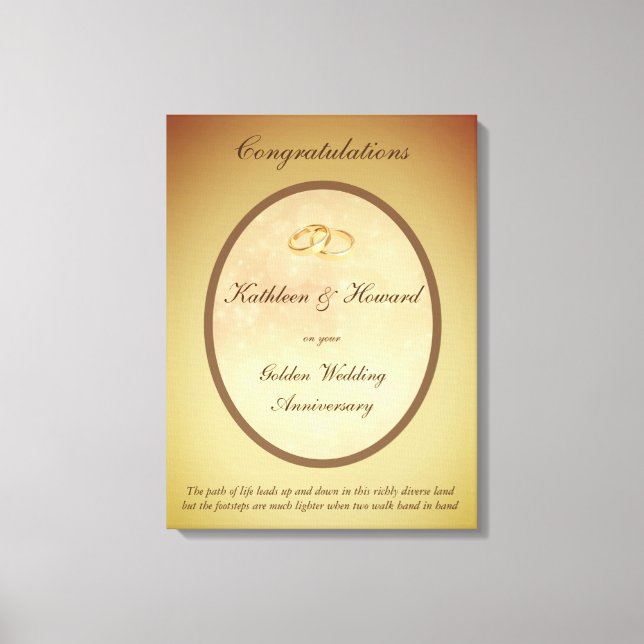Lienzo Aniversario del personalizable Boda Dorado (Anverso)