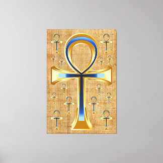 Lienzo Ankh egipcio - Diseño dorado y azul