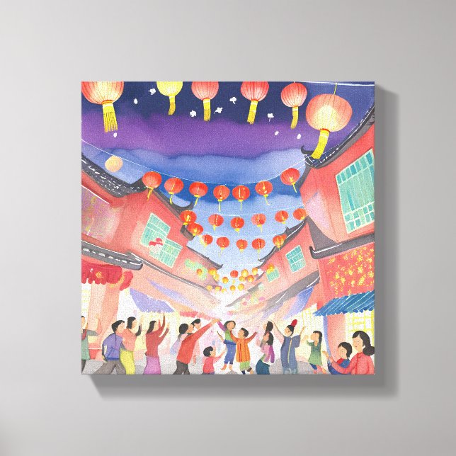 Lienzo Año Nuevo Lunar Chino | Acuarela de celebración (Anverso)