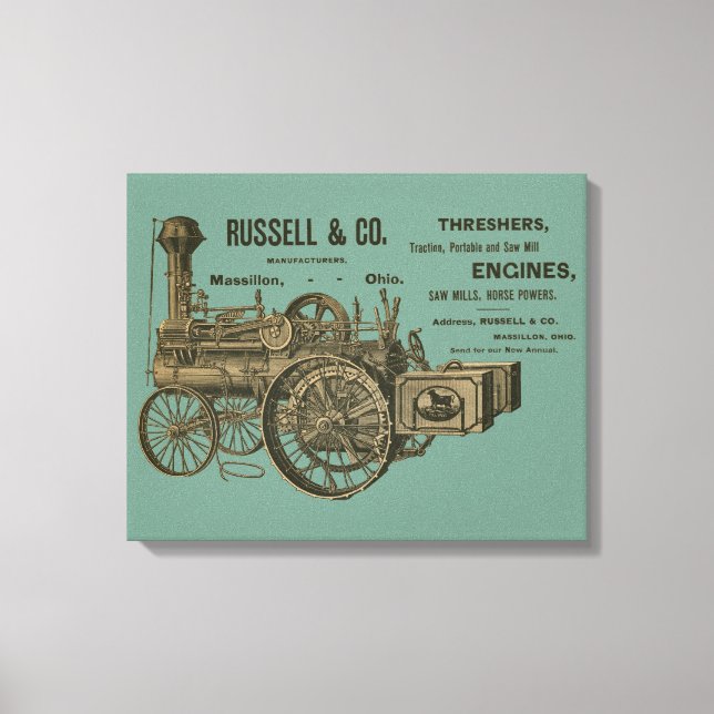 Lienzo Antigüedad de la agricultura de la granja de vapor (Anverso)