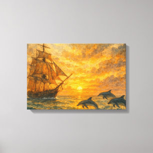 Lienzo Antiguo Amanecer de Barco