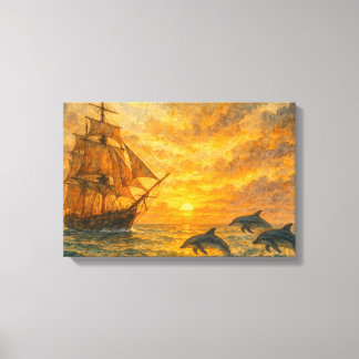 Lienzo Antiguo Amanecer de Barco