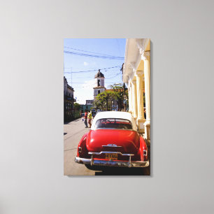 Lienzo Antiguo clásico auto americano en Guanabacoa un pu