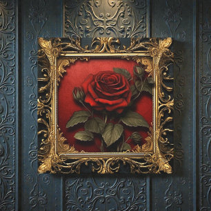 Lienzo Antiguo victoriano negro con rosa roja