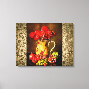 Lienzo Antiguo Vintage de Frutas y Flores