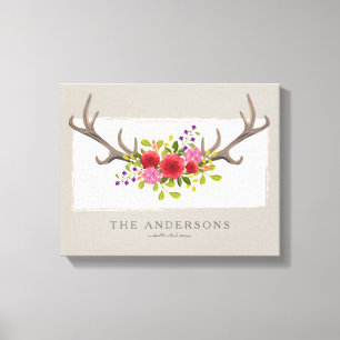 Lienzo Antler de venado floral de familia personalizada