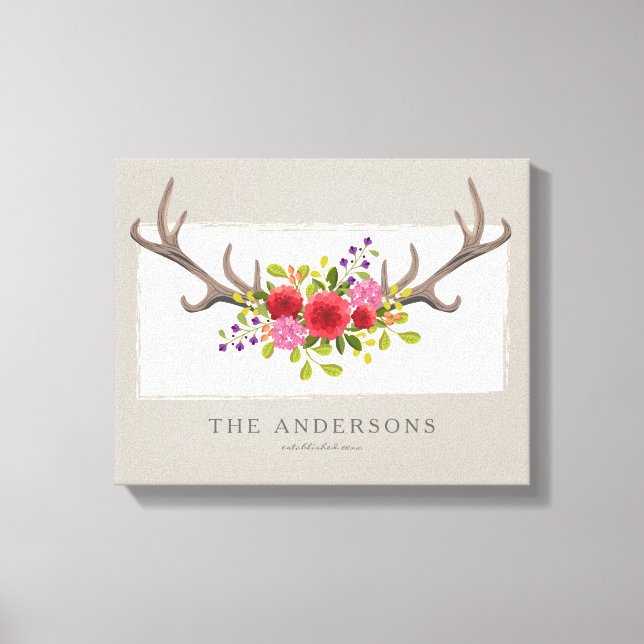Lienzo Antler de venado floral de familia personalizada | (Anverso)