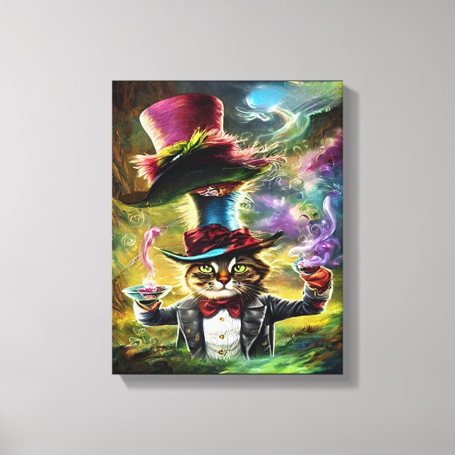 Lienzo antropomórfico Cat Mad Hatter Fantasy Fairytale (Anverso)