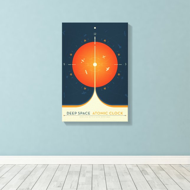Lienzo Anuncio de ciencia ficción, reloj atómico Naranja, (Insitu (piso de madera))