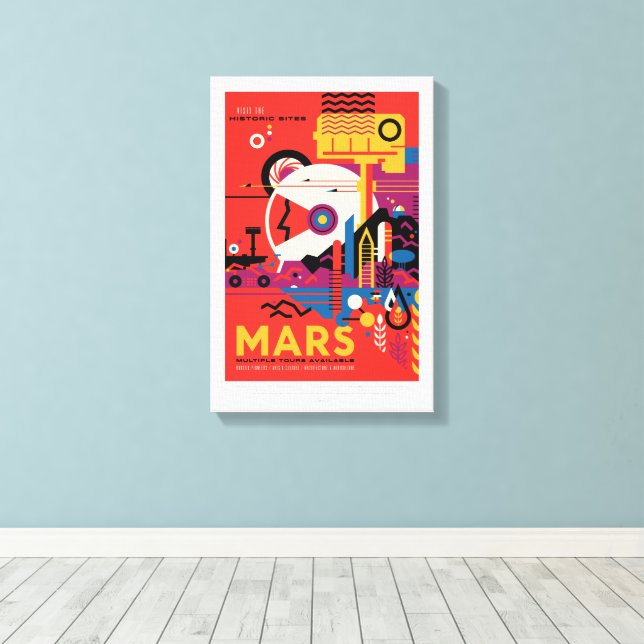 Lienzo Anuncio de viajes de ciencia ficción, Planet Mars (Insitu (piso de madera))