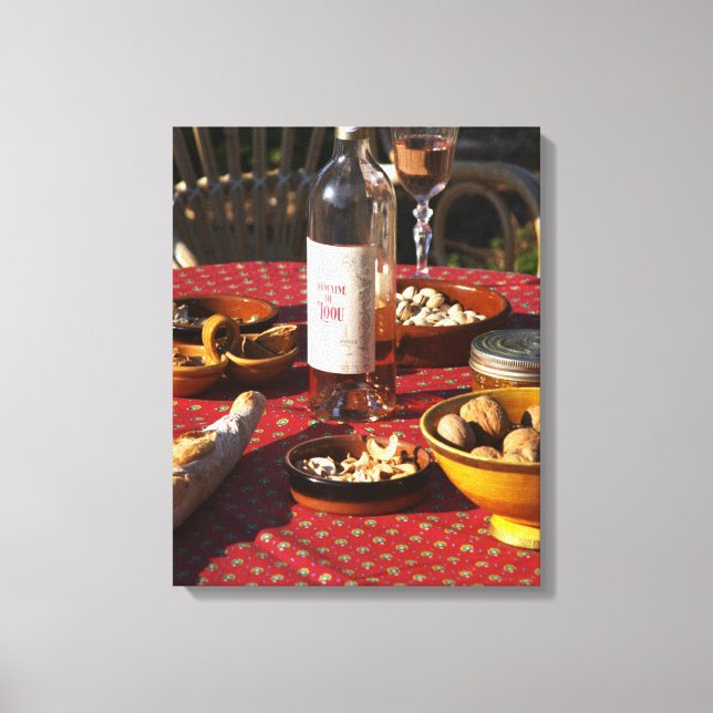 Lienzo Aperitivo y aperitivos preparados: pan, aceitunas, (Anverso)