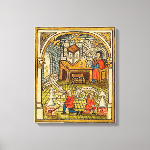 Lienzo Aprendices en un laboratorio medieval