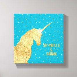 Lienzo Aqua Blue Gold Unicorn Stars Sparkle and Shine