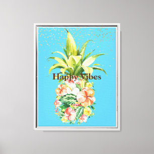 Lienzo Aqua Blue Tropical Floral Pineapple
