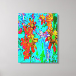 Lienzo Aqua Tropical con flores amarillas y Naranjas