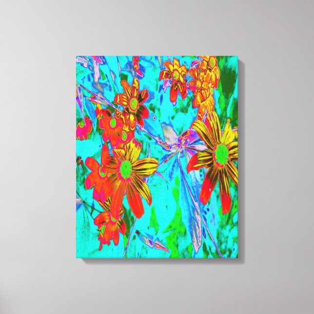 Lienzo Aqua Tropical con flores amarillas y Naranjas (Anverso)