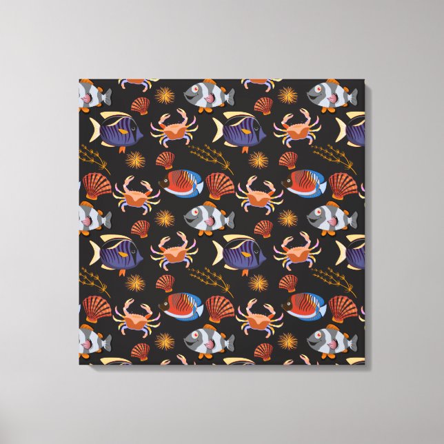 Lienzo Aquatic animals pattern | ocean underwater life 11 (Anverso)