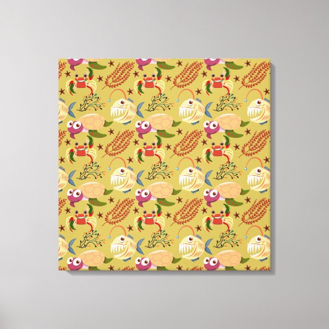 Lienzo Aquatic animals pattern | ocean underwater life 31 (Anverso)