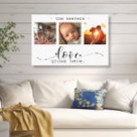 Lienzo Aquí crece el Collage de fotos moderno<br><div class="desc">Este impresionante cuadro mural de lona presenta un hermoso collage de fotos de tres marcos que muestra recuerdos preciados, adornado con el mensaje más sincero: "El amor crece aquí". El elegante diseño en blanco y negro, combinado con un exquisito guión y una tipografía de impresión, crea una pieza sofisticada y...</div>