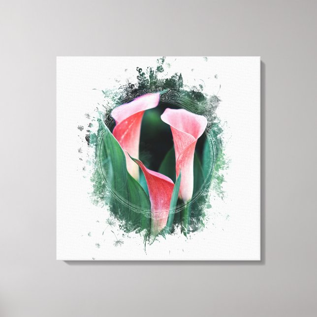 Lienzo *~* AR12 Calla floral artística Lily Coral Green (Anverso)