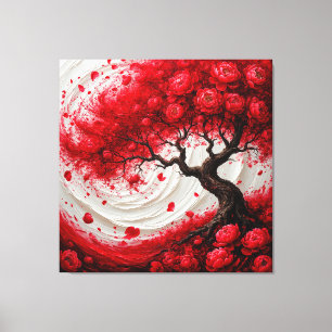 Lienzo Árbol abstracto vibrante con flores rojas arremoli