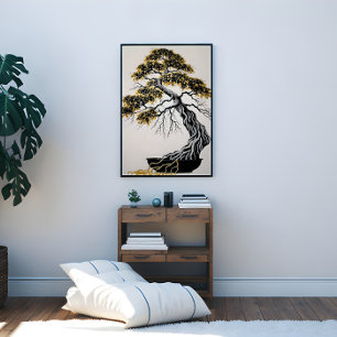 Lienzo Árbol Bonsai negro y oro